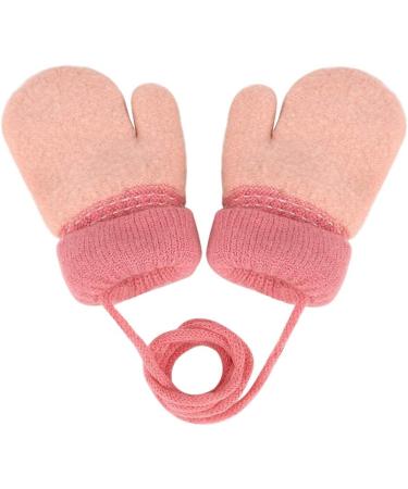 Toddler Kids Winter Warm Plush Knitted Gloves with String | 1-3Yrs | Pink/Bear - Buy Online on GoSupps.com