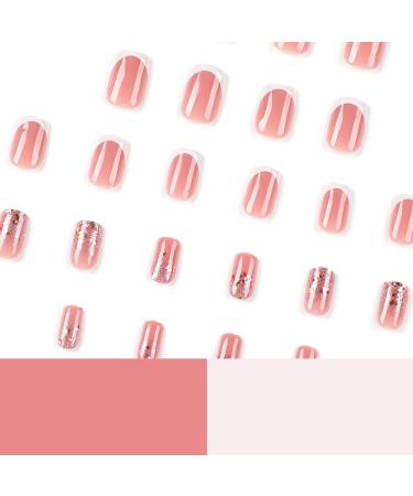 Short Square White French Press on Nails with Nail Tips Glitter powder fake nails press on nails Acrylic False Nails Cute Artificial Nails for Women and Girls - Buy Online on GoSupps.com