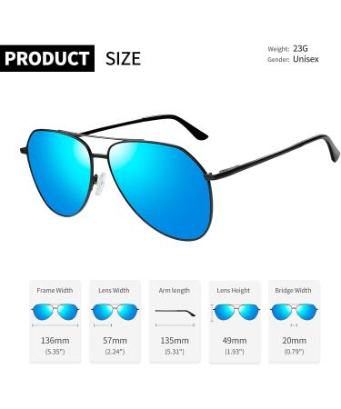 Joopin Polarised Aviation Sunglasses | Al-Mg Metal Frame | UV Protection for Men & Women | Driving Sun Glasses - B05 Black/Mirrored Blue - Buy Online on GoSupps.com