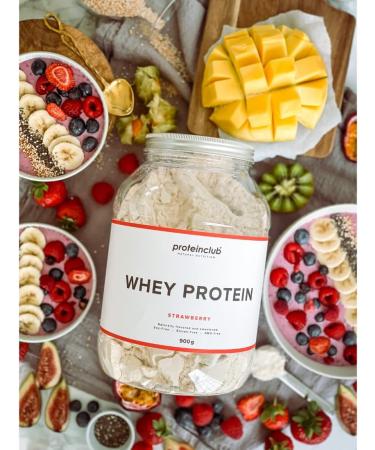 Proteinclub Natural Whey Protein No Additives Artificial Flavors and Sweeteners Sweetened with Stevia Soy-Free Made in Germany Strawberry 900 g - Buy Online on GoSupps.com