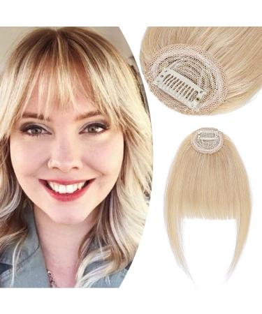 Elailite Hair Fringe Real Human Hair Clip in Extensions Neat Bangs With Temples Clip on For Women - #24 Natural Blonde Neat Bangs #24 Natural Blonde