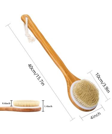 Natural Bristle Shower Brush with Long Bamboo Handle - Ideal for Wet or Dry Brushing, Enhances Blood Circulation and Exfoliates Skin - Buy Online on GoSupps.com