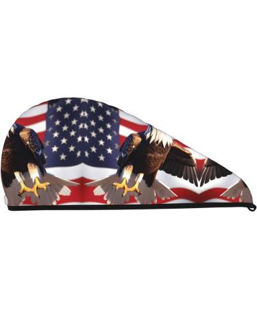 Bald Eagle American Flag Coral Velvet Dry Hair Cap - Quick-Dry Hair Towel Wrap for Men & Women | Ideal for Travel & Home - Buy Online on GoSupps.com