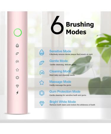 HAXAYOLO Rechargeable Electric Toothbrush | Waterproof Whitening Brush with 8 Heads, 6 Modes, Smart Timer | Pink - Buy Online on GoSupps.com