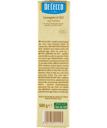 De Cecco Lasagna All'uovo n.112 (500g) - Authentic Italian Pasta for Delicious Homemade Lasagna - Buy Online on GoSupps.com
