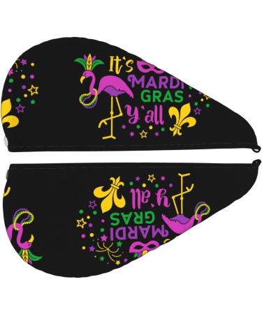 Quick-Dry Hair Towel Wrap with Button - Mardi Gras Flamingo Turban for Fast Hair Drying - Buy Online on GoSupps.com