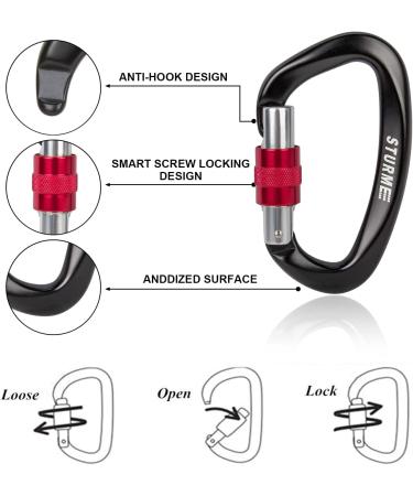 STURME UIAA Certified Climbing Carabiner Clips 2 Pack - 25KN Screwgate Locking Heavy Duty D Ring for Rock Climbing and Mountaineering - Buy Online on GoSupps.com