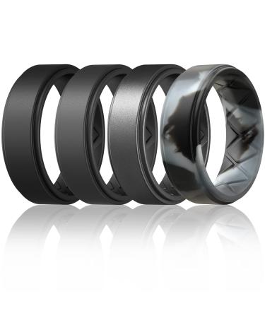 MIROMIHO Silicone Ring Men Inner Arc Ergonomic Breathable Design, 4 Rings Rubber Wedding Bands, 8.5mm Wide-2mm Thick SETA-Black,Black Gray,Gun Metal,Black Gray Camo 10(19.75mm) - Buy Online on GoSupps.com