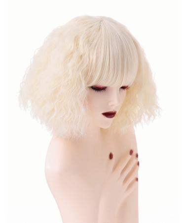 Short Corn Curly Wavy Blonde Wig for Women | Halloween Cosplay Party Wig with Bangs - International Shipping Available - Buy Online on GoSupps.com
