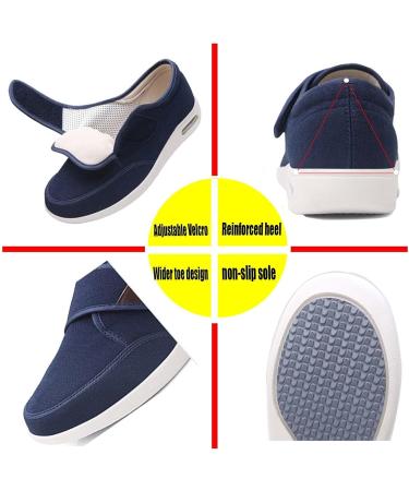 Adjustable Width Arthritis & Edema Shoes for Women - Breathable Mesh, Rubber Sole House Slippers - Blue, Size 10 - Buy Online on GoSupps.com