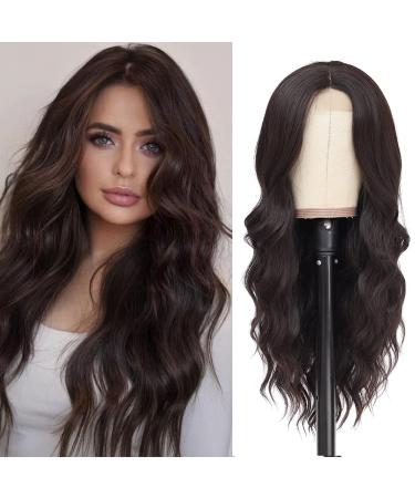 Piolamdo Long Brown Wavy Wig for Women 26 inch Curly Middle Part Wig Premium Protein Fiber Natural Looking Hair Replacement Wig for Daily Party Use Cosplay Costume Halloween Wig (26'' Brown) 26 Inch Brown