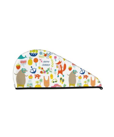 Summer Animal Microfiber Hair Towel Soft Super Absorbent Hair Towel Wrap for Women Coral Velvet Quick Dry Hair Cap for Long Curly and Thick Hair