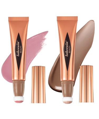2 Pack Liquid Contour Beauty Wand Highlighter and Bronzer Stick with Cushion Applicator Attached Easy to Blend Long Lasting & Smooth Natural Matte Finish Lightweight Super Silky Cream Contour Face Illuminator Makeup S...
