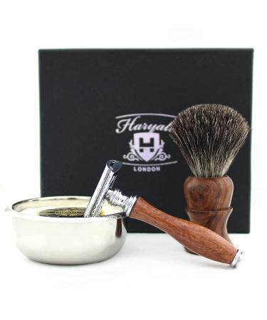 Shaving Kit for Men Include Double Edge Safety Razor Shaving soap Shaving Badger Brush Shaving Bowl for soap Carrying Box-Shaving Gifts Set for Men Dad Him - Wooden Shaving Set