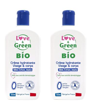 Love & Green - Cr me Hydratante Visage/Corps Bio 0% 500 ml - Fabriqu en France (Lot de 2)