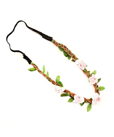 Butterms Women Girls Rose Flower Ring Band Wedding Hairrone Flower Crown Festival Wedding Hairband Hairwood Boho Blumenstirband (pink)