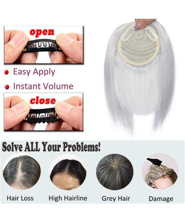 Hairro Clip in Bangs Synthetic Hair Extensions - Silvery Grey Topper for Women - Hair Loss Solution - Buy Online on GoSupps.com