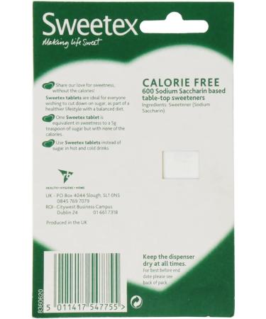 Sweetex Calorie-Free Sweetener Tablets - Sugar Substitute for Hot and Cold Drinks Suitable for Diabetics and Vegetarians 1800 Tablets (3 x 600) - Buy Online on GoSupps.com