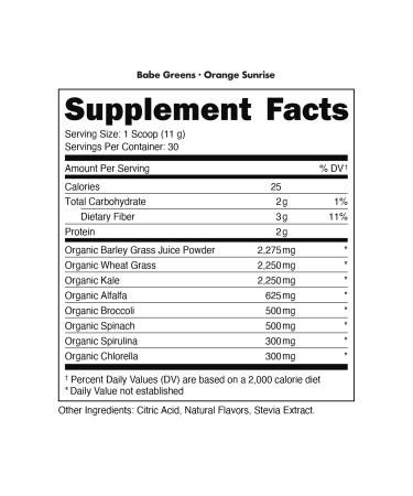 Greens Superfood Powder Orange Sunrise| 8 Most Essential Mixed Greens| Certified 100% Organic | Chlorella Spinach Kale Spirulina Alfalfa Broccoli Wheat Grass & Barley Grass | 30 SERV | 11.75 OZ - Buy Online on GoSupps.com