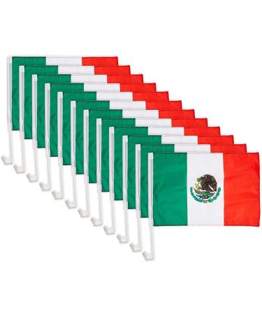 Okuna Outpost Mexico Car Flags with Window Mount Clip for Cinco de Mayo (12 x 17 in, 12 Pack)