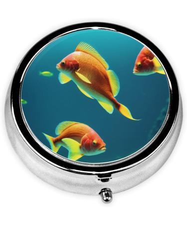 Marine Fishes Printed Mini Round Pill Box | 3 Compartment Medicine Organizer | Portable Travel Pill Case for Home & Office - Buy Online on GoSupps.com