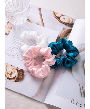Qidkeo 100% Mulberry Silk Scrunchies 3 Pack - 22 Momme - White Pink Peacock Blue - Buy Online on GoSupps.com