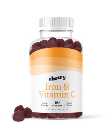 Iron Gummies Supplement with Vitamin C by Chewy  Iron Chewables for Men Women Prenatal Support  Natural Grape Flavor & Color  Non-GMO  Gluten-Free Gelatin-Free Vegan - 60 Gummies