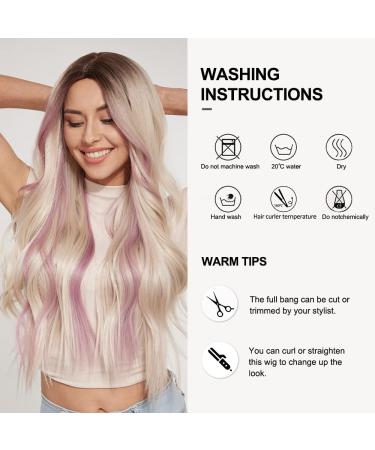 Buy Oefei Pink Highlight Ombre Blonde Long Curly Synthetic Wig - Heat-Resistant Wigs for Women | Perfect for Daily Wear Parties & Cosplay - Buy Online on GoSupps.com