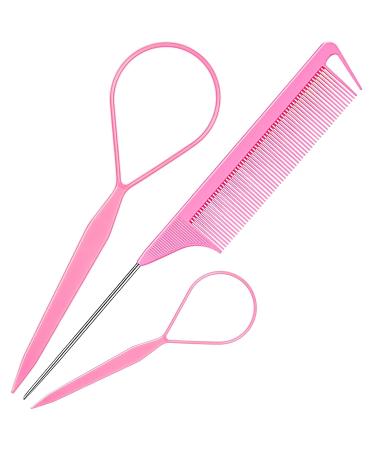 Topsy Tail Hair Tool MORGLES French Braid Loop Tool Pink with Rat tail comb - Buy Online on GoSupps.com