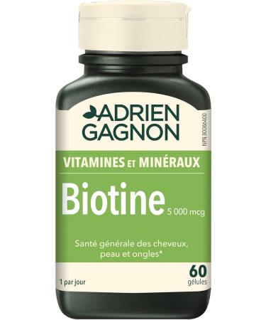 Adrien Gagnon - Biotin Extra-Strength 5000 mcg for Thicker Hair Healthier Skin and Stronger Nails 60 softgels (Gift Wrap Available) - Buy Online on GoSupps.com