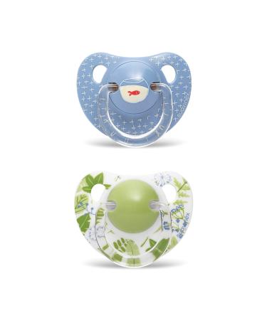 SUAVINEX Silicone for Babies Pack 2 Chupetes (Botanical) Blue 6-18 Months (Pack of 2)