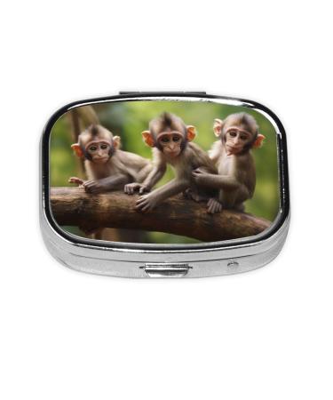 Cute Little Monkeys Printing 2 Compartment Small Pill Case Cute Small Pill Box Purse Pill Boxs Travel Pill Organizer for Pocket Purse and Travel Gifts
