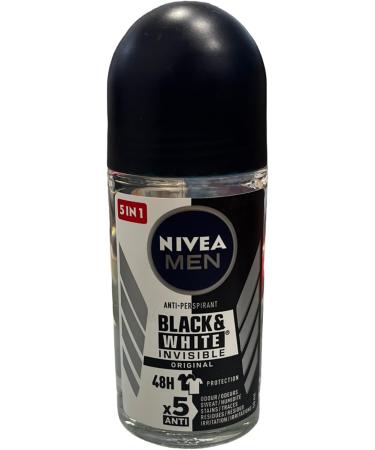  NIVEA 6 x Nivea Men Invisible Black and White 48h Antiperspirant Deodorant Roll-On 50ml - Buy Online on GoSupps.com