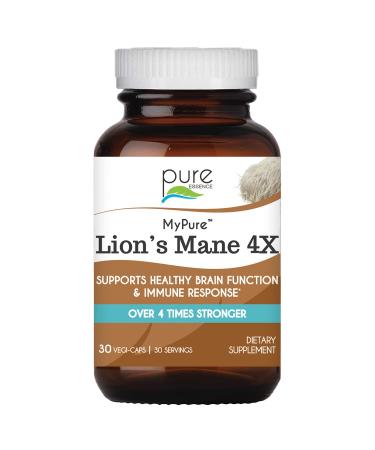 PURE ESSENCE LABS MyPure Lions Mane 4X Mushroom Supplement 100% Real Mushroom Extract for Immune Support Combat Stress and Build Energy Immune Booster for Men and Women 30 Capsules