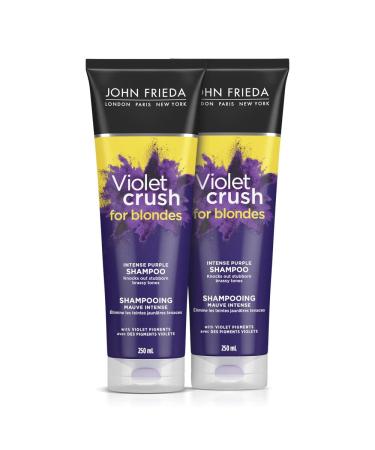 John Frieda Violet Crush Intense Purple Shampoo for Brass Repair of Natural Colour-Treated and Bleached Blonde Hair | Neutralizes Brassiness and Yellow tones | Cool tone blonde | Intense Purple Pigments (Pack of 2) 250 ml (Pack of 2) Intense Duo