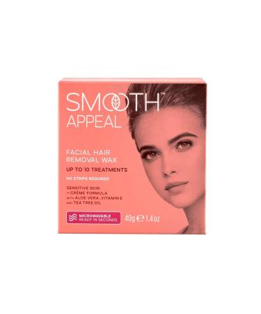 Smooth Appeal Microwave Formula Facial Hair Remover Wax - Professional Hair Remover for Smooth Skin Simply Peel Off Enriched with Aloe Vera Vitamin E & Tea Tree Oil. 40g Microwave Wax