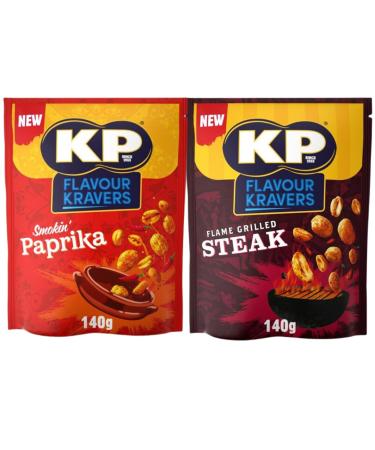 Peanuts Bundle with KP Kravers Smokin' Paprika Peanuts 140g and Flame Grilled Steak Peanuts 140g (2 Pack)
