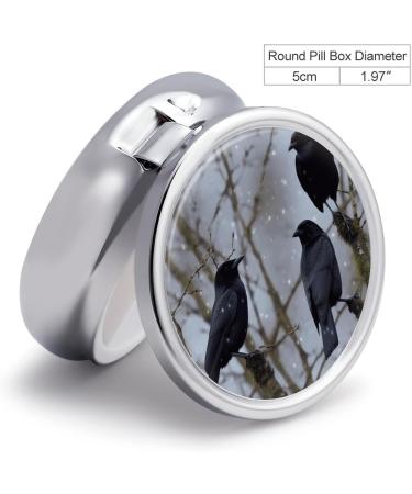Round Black Crow Birds Print Pill Box | 3 Compartment Portable Metal Organizer - Buy Online on GoSupps.com