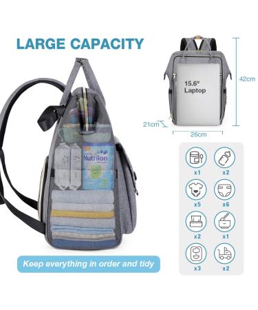 Lekebaby Gray Diaper Backpack - Multifunctional Baby Bag with Diaper Pad & Stroller Belts | Large Capacity Travel Bag for Parents - Buy Online on GoSupps.com