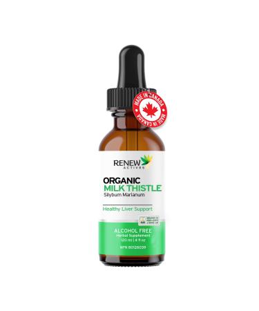 Renew Actives Milk Thistle Liquid Extract 110MG per 2ML Liver Support Drops for Optimal Health No Alcohol, Non-GMO, Vegan Supports Liver Function & Digestive Health Made in Canada 4 fl oz
