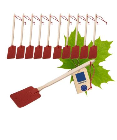 10x Hofmeister fly collapse made of maple and leather red and shape -stable flying blinds mosquito bats clapping for flying and insects catch 46 cm red/nature 10