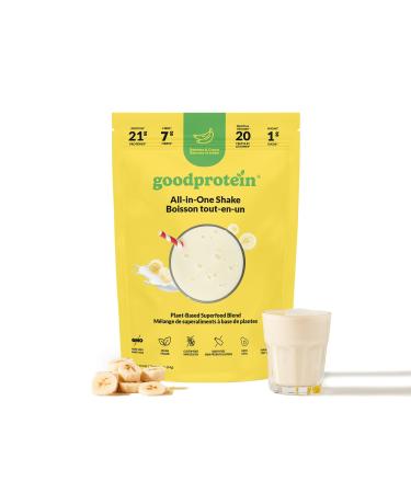 Good Protein Vegan Plant-based Protein Powder 100% Natural Non-GMO Dairy-free Gluten-free Soy-free No Added Sugar and Nothing Artificial. Bananas & Cream All-in-One Shake 440 grams Bananas & Cream 440 g