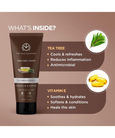 The Man Company Shaving Cream Infused with Tea Tree & Vitamin E Hydrates Conditions Achieves A Closer Shave Toxin-Free Suitable for All Skin Types 100 g - Buy Online on GoSupps.com