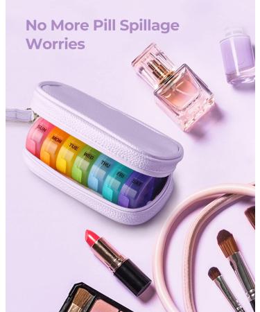 Purple PU Leather 2 Times a Day Cute Pill Organizer for Women - Portable Weekly Pill Box with Storage Bag - Ideal for Vitamins/Medications - Buy Online on GoSupps.com