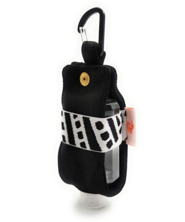 Travel Size Hand Sanitizer Holder Bottle Case and Carabiner Carrier bag-Portable Mini Waist Bag for Liquids Clip On Belt Loop Backpack and Purse - Includes Empty 60ml/ 2 oz Reusable Bottle (Black)