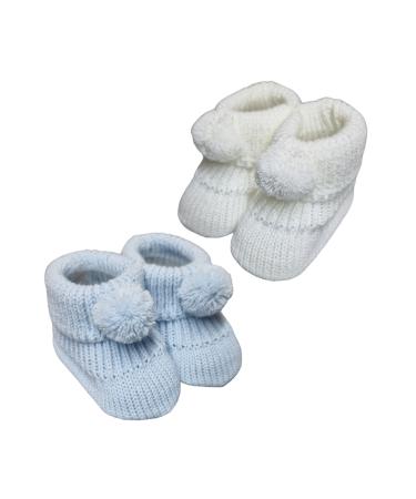 Royal Icon Newborn Baby Booties 0-3 Months Baby Boys Girls Pom Pom Booties Adorable Warm Soft Stylish Bootees Ideal for Indoor and Outdoor Use RI408 3 Months Blue White Ri377