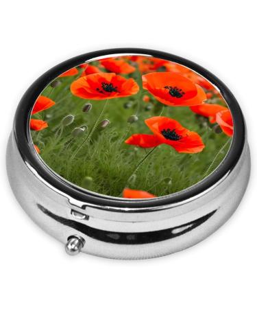 Portable Round Pill Box with Poppy Flower Petals - Lightweight Moisture-Proof Vitamin Organizer - Buy Online on GoSupps.com