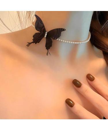 Shop Oralgo's Stylish Black Butterfly Necklace | Fashion Jewelry with Imitation Pearls & Rhinestones | Perfect for Any Occasion - Buy Online on GoSupps.com
