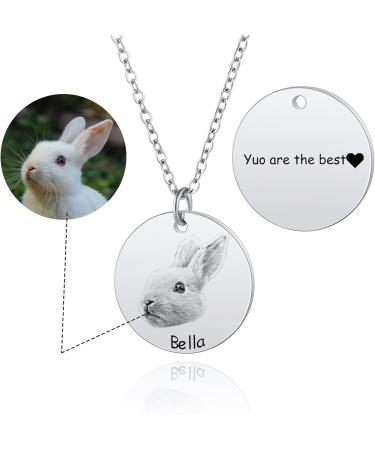 Buy Memediy Personalized Dog Cat Pet Necklace - Engraved Portrait Photo Name Stainless Steel Pendant - Unique Pet Memory Gift for Men & Women - 3 Round Slices Silver - Buy Online on GoSupps.com