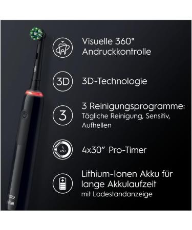 Oral-B Pro 3 3900 Electric Toothbrush Double Pack - 3 Cleaning Modes 360 Pressure Control | Best Dental Care by Braun Black & Brown - Buy Online on GoSupps.com